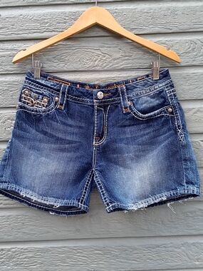 Rock Revival Dark Blue Distressed Denim Cutoff Shorts